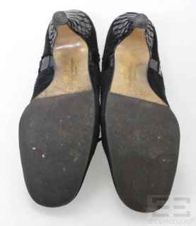 Juan Antonio Lopez Black Snakeskin Suede Lace Up Loafer Heels Size 36
