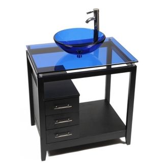 Cappuccino Cobal Blue Glass Top Contemporary Vanity   #R9077