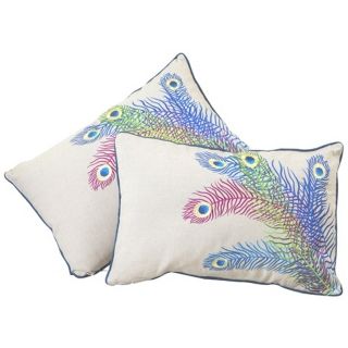 Set of 2 Embroidered Peacock Feathers 12x18 Throw Pillows   #X8047