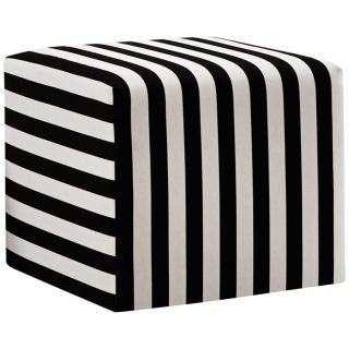 Black and White Canopy Stripe Upholstered Cube Ottoman   #W3867