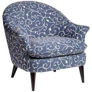 Conli Scrolling Vine Blue and White Armchair   #V9442