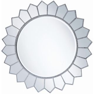 Aged Silver Sunflower 36" Round Wall Mirror   #P7895