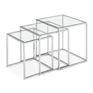 Silhouette Set of 3 Glass and Chrome Nesting Accent Tables   #20895