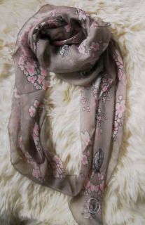 100% Authentic NWOT Alexander skulls butterfly plum blossom silk scarf