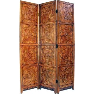 Congo Brown Wood and Bamboo Room Divider Screen   #H2282