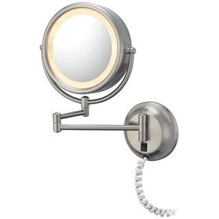 Nickel Finish Plug In Swing Arm Lighted Vanity Wall Mirror   #J5302