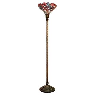Vine Floral Tiffany Style Glass Torchiere Floor Lamp   #J7546