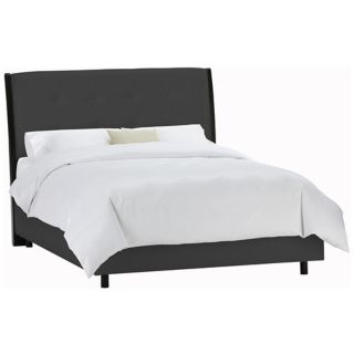 Tufted Headboard Black Microsuede Bed (Queen)   #P2425