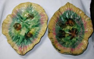Antique Griffin Smith Hill Etruscan Begonia Leaf Majolica Dishes