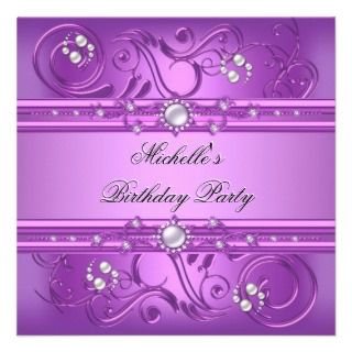 21st Birthday Party Invitations on Birthday Party Purple Pink Pearl Jewel Floral Announcements