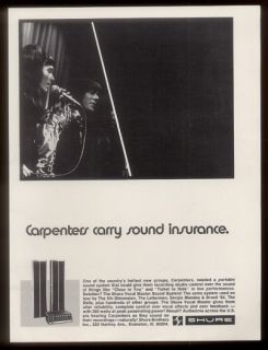 1970 Karen Carpenter Photo Shure Microphone Vintage Print Ad
