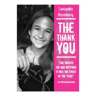 Rock Band Bat Mitzvah Thank You Card in Pink Personalized Invites