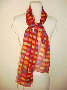 Kathie Lee Collection Made Italy Scarf Neck Wrap Red Square Print