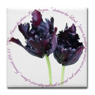 Jeremiah 2911 Black Parrot Tulips Tile Coaster