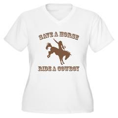 Save A Horse Ride A Cowboy Womens Plus Size V Neck T Shirt