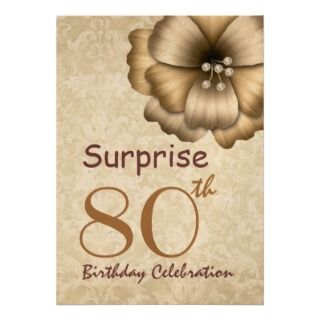 80th Birthday Party on 80th Surprise Birthday Party Gold Flower Personalized Announcement