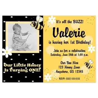 1St Flat Cards > Bumble Bee Girl Birthday Invitation 5x7 Flat Cards