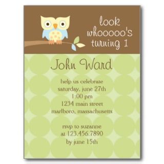 Owl Birthday Party Invitation Post Card