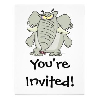 mad angry elephant cartoon personalized invitation
