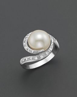 Freshwater Pearl Ring with Diamonds, 10 11mm