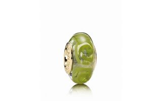 PANDORA Charm   Murano Glass & 14K Gold Green Spirals