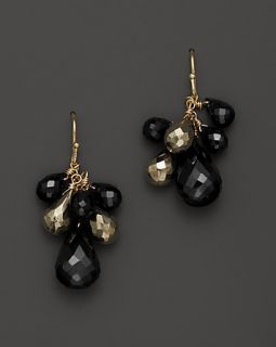 Faceted Black Onyx and Pyrite Cluster Drop 14K Gold Earrings