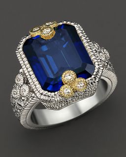 Judith Ripka Estate Emerald Cut Ring With Lab Created Blue Corundum