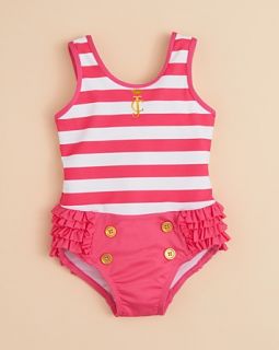 Couture Infant Girls Pink Ruffle Stripe Swimsuit   Sizes 3 24 Months