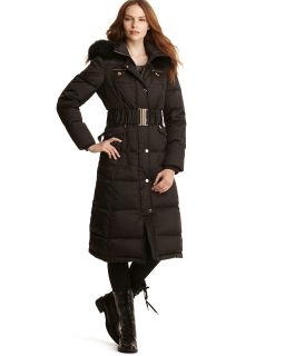 Laundry by Shelli Segal Long Down Jacket with Fur Trim