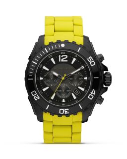 Michael Kors Mens Black Watch on Yellow Silicone Bracelet, 47mm