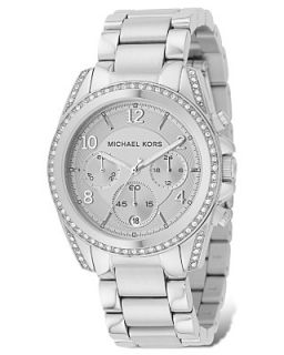 Michael Kors Stainless Steel Chronograph Watch with Clear Stones, 39mm