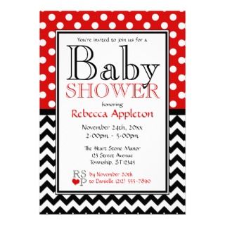 Chevron Red & White Baby Shower Invitations
