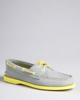 two tone boat shoes price $ 90 00 color grey yellow size select size 6