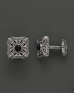 Scott Kay Mens Sterling Silver Square Engraved Cufflinks with Onyx