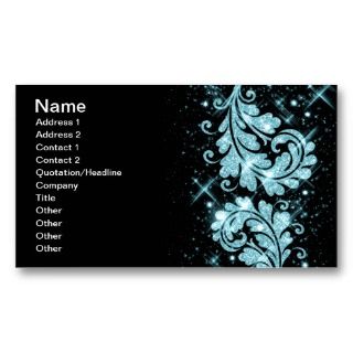 Elegant Business Blue Glitter Floral Swirls Business Card