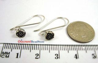 Rose Flower 925 Sterling Silver Bali Earring Ear Wire Hook Oxidize