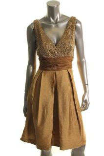 Kay Unger New Gold Sequin Metallic A Line Sleeveless Cocktail Evening