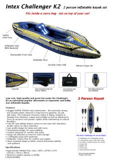 Intex Challenger K2 Two 2 Person Inflatable Kayak Set