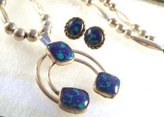 Artisan Kay Johnson Azurite Sterling Silver Necklace Earrings Set