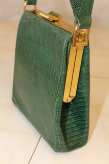 Bellestone Vintage Kelley Green Reptile Lizard Pocketbook Bag Handbag