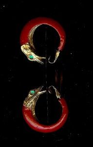 KENNETH JAY LANE 1960s K.J.L. Mark Spectacular Red Enamel Snake Hoop