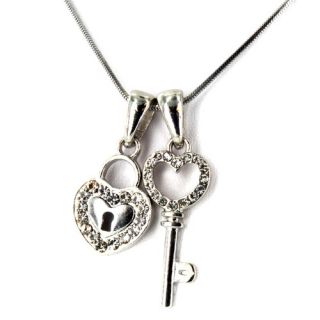 West Coast Jewelry Silvertone Crystal Heart Lock and Key Polished