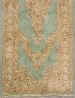Green Ivory Persian Kerman Oriental Wool Runner Area Rug Carpet