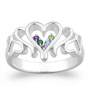 STERLING SILVER MOTHERS HEART SWIRL BIRTHSTONE RING UP TO 5 STONES