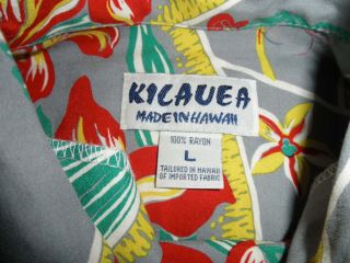 Kilauea Mens Hawaiian Shirt Large Button Down Camp Gray Green Yellow