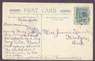 287] Ontario DPO   CAIRO to Kintyre; 1908 postcard; split ring cancel