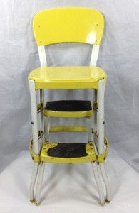 Cosco Yellow White Step Stool Retro 1950s Kitchen Counter Chair