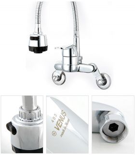 Kitchen Faucet Taps Chrome Pull Out Wall Mount Sink Faucet 2 Function