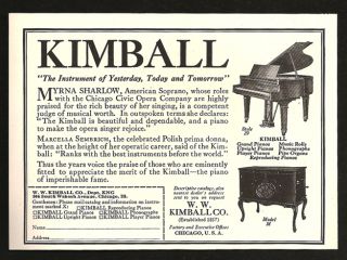 Kimball Grand Piano Favored by Opera Stars 1924 Ad