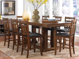 New 9pc Kirtland Warm Oak Finish Wood Counter Height Dining Table Set